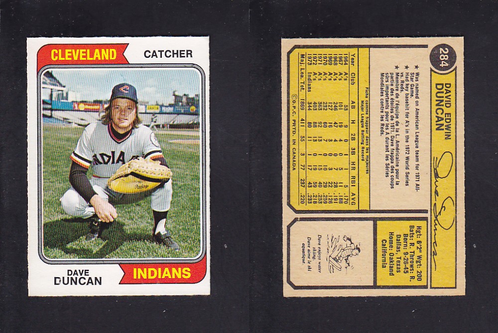 1974 O-PEE-CHEE BASEBALL CARD #284 D. DUNCAN photo 1974 O-PEE-CHEE BASEBALL CARD #284 D. DUNCAN photo