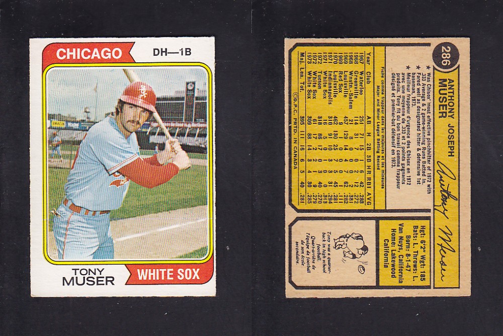 1974 O-PEE-CHEE BASEBALL CARD #286 T. MUSER photo 1974 O-PEE-CHEE BASEBALL CARD #286 T. MUSER photo