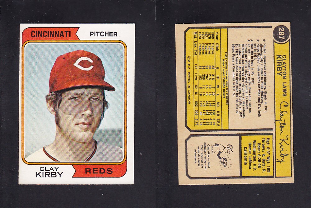 1974 O-PEE-CHEE BASEBALL CARD #287 C. KIRBY photo