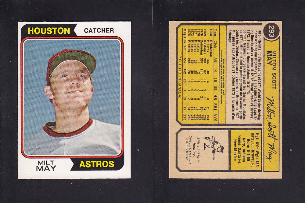 1974 O-PEE-CHEE BASEBALL CARD #293 M. MAY photo 1974 O-PEE-CHEE BASEBALL CARD #293 M. MAY photo