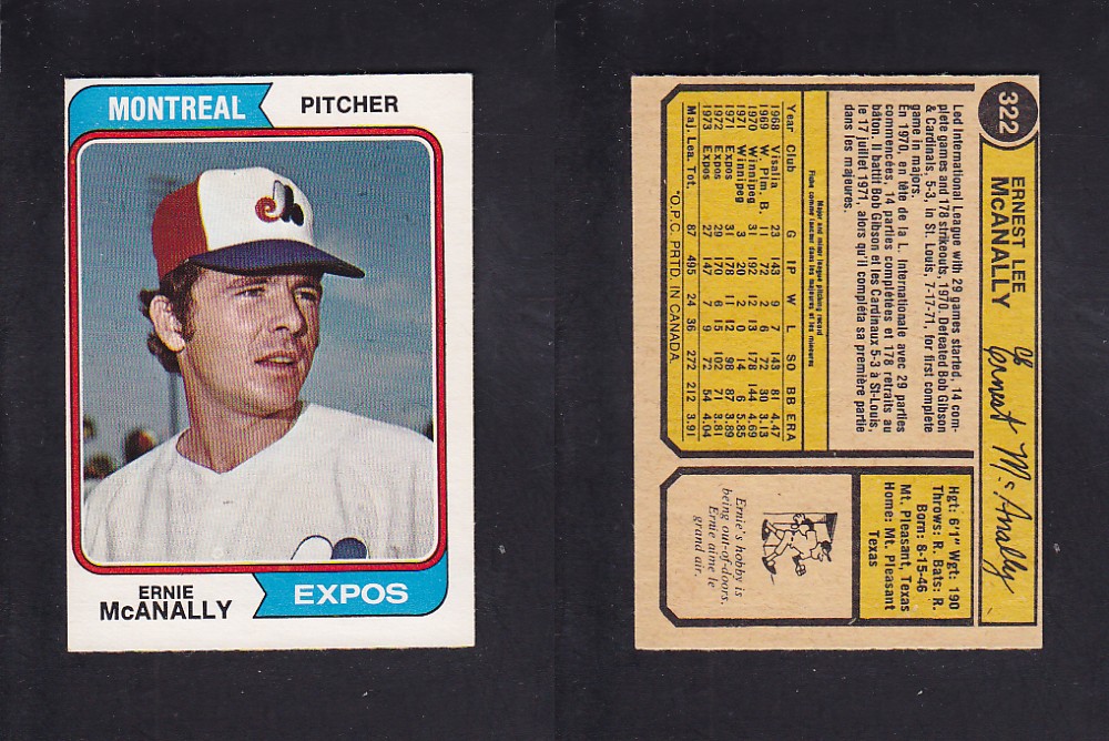 1974 O-PEE-CHEE BASEBALL CARD #322 E. MCANALLY photo 1974 O-PEE-CHEE BASEBALL CARD #322 E. MCANALLY photo