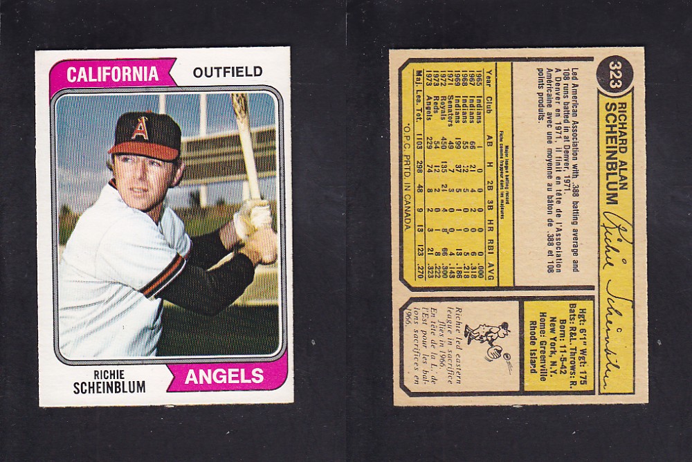 1974 O-PEE-CHEE BASEBALL CARD #323 R. SCHEINBLUM photo 1974 O-PEE-CHEE BASEBALL CARD #323 R. SCHEINBLUM photo