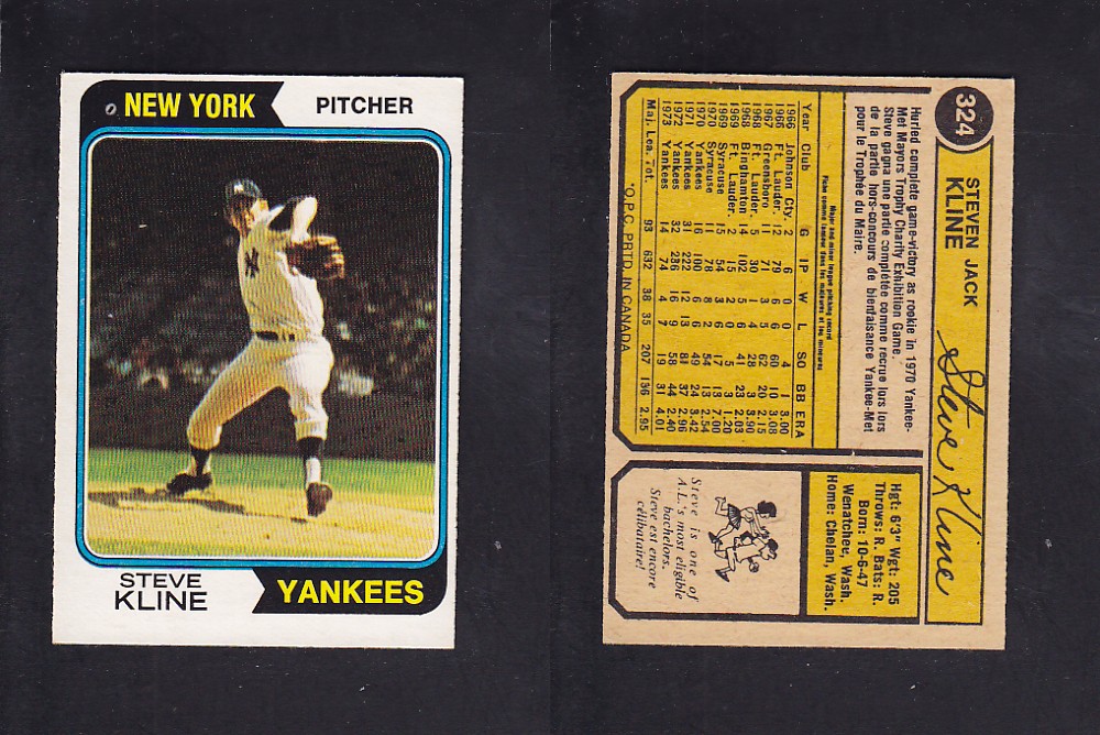 1974 O-PEE-CHEE BASEBALL CARD #324 S. KLINE photo 1974 O-PEE-CHEE BASEBALL CARD #324 S. KLINE photo