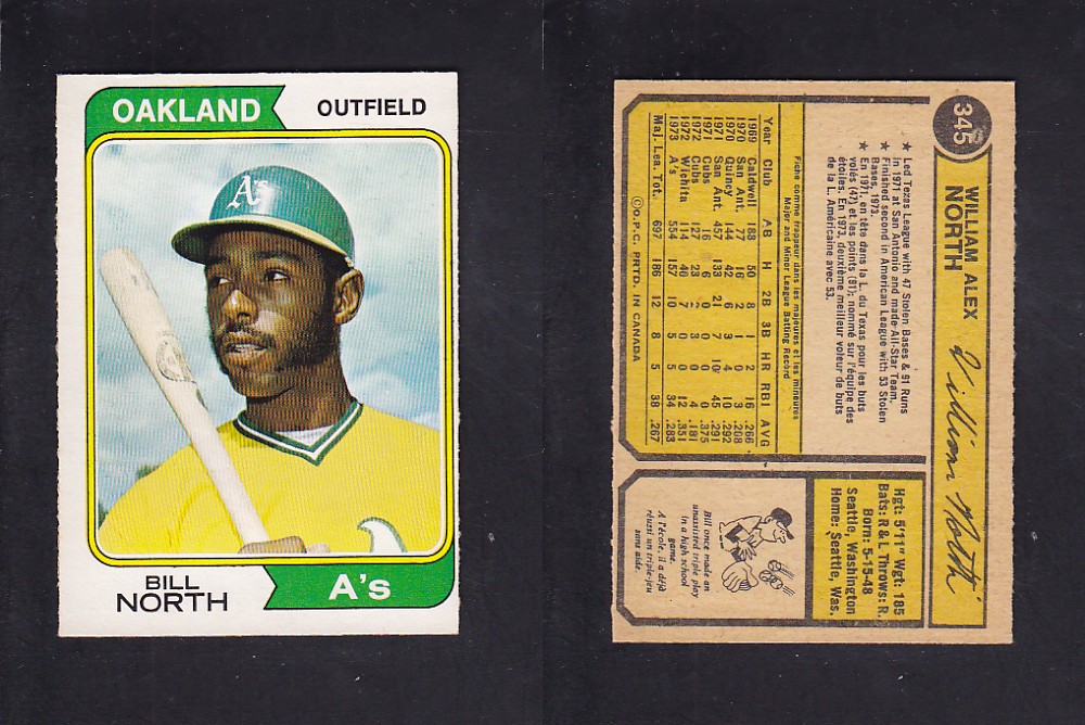 1974 O-PEE-CHEE BASEBALL CARD #345 B. NORTH photo 1974 O-PEE-CHEE BASEBALL CARD #345 B. NORTH photo