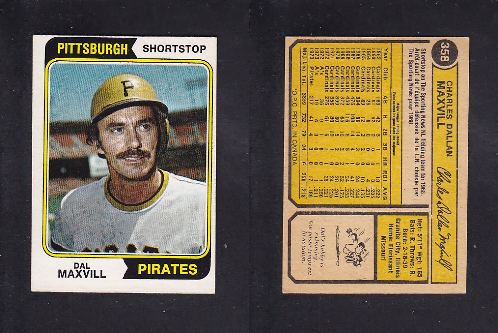 1974 O-PEE-CHEE BASEBALL CARD #358 D. MAXVILL photo 1974 O-PEE-CHEE BASEBALL CARD #358 D. MAXVILL photo