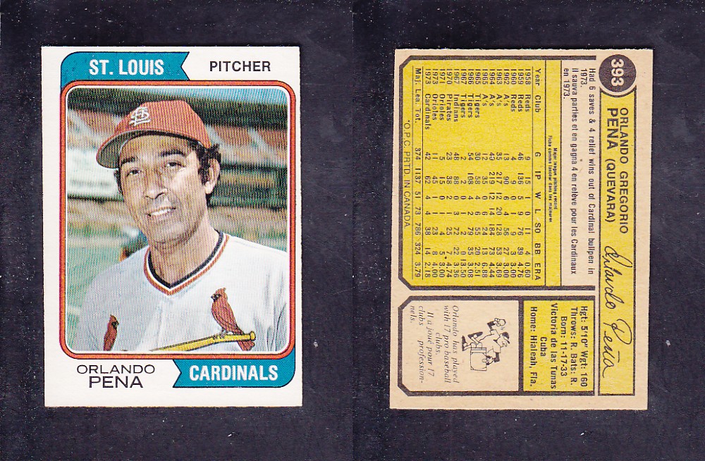 1974 O-PEE-CHEE BASEBALL CARD #393 O. PENA photo 1974 O-PEE-CHEE BASEBALL CARD #393 O. PENA photo