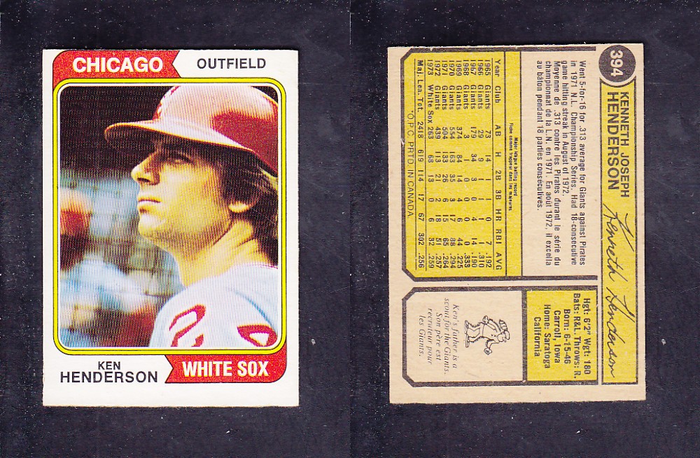 1974 O-PEE-CHEE BASEBALL CARD #394 K. HENDERSON photo 1974 O-PEE-CHEE BASEBALL CARD #394 K. HENDERSON photo