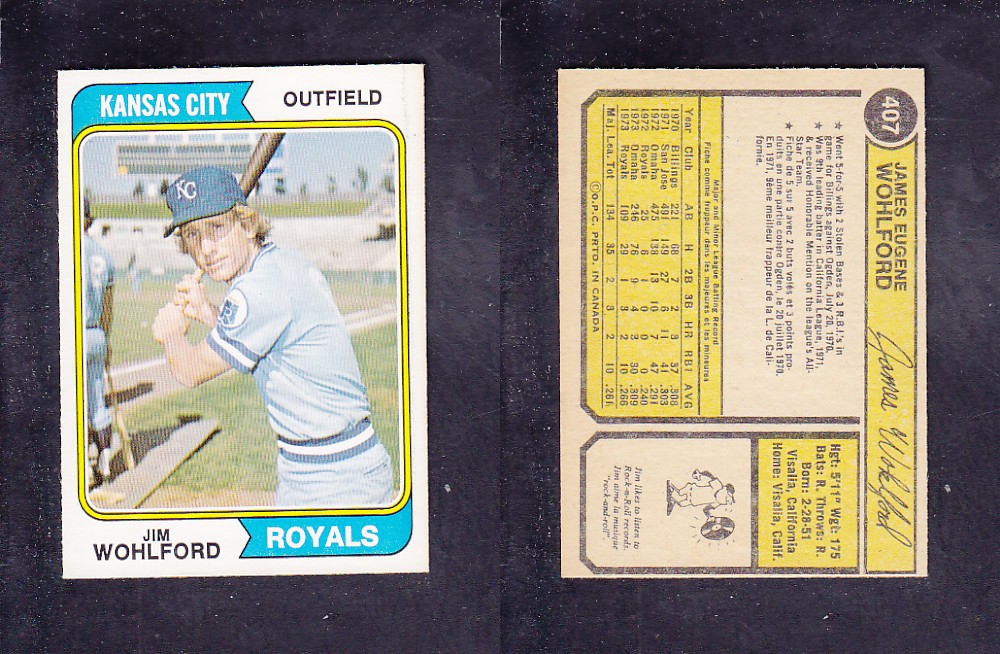 1974 O-PEE-CHEE BASEBALL CARD #407 J. WOHLFORD photo