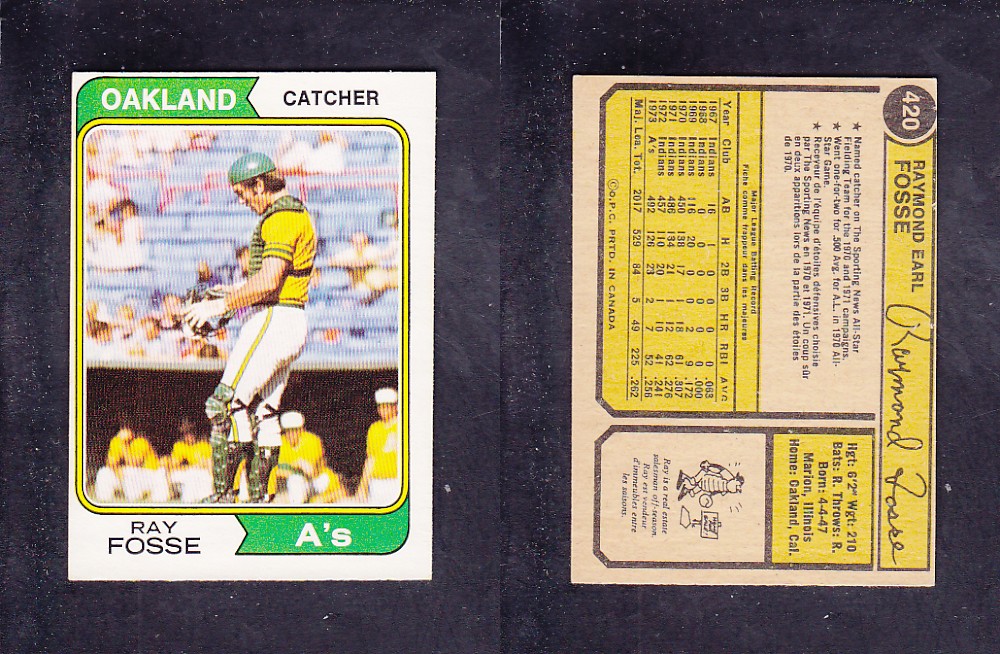 1974 O-PEE-CHEE BASEBALL CARD #420 R. FOSSE photo 1974 O-PEE-CHEE BASEBALL CARD #420 R. FOSSE photo