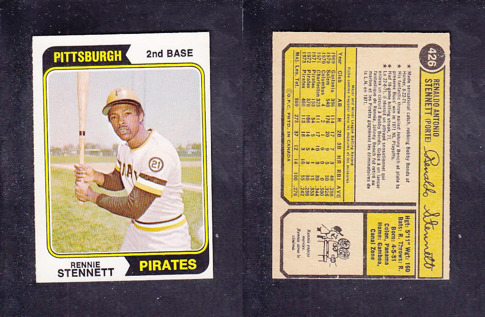 1974 O-PEE-CHEE BASEBALL CARD #426 R. STENNETT photo 1974 O-PEE-CHEE BASEBALL CARD #426 R. STENNETT photo