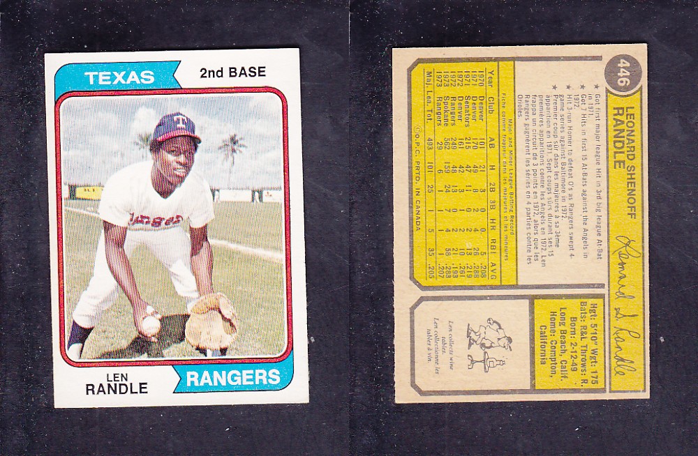 1974 O-PEE-CHEE BASEBALL CARD #446 L. RANDLE photo 1974 O-PEE-CHEE BASEBALL CARD #446 L. RANDLE photo