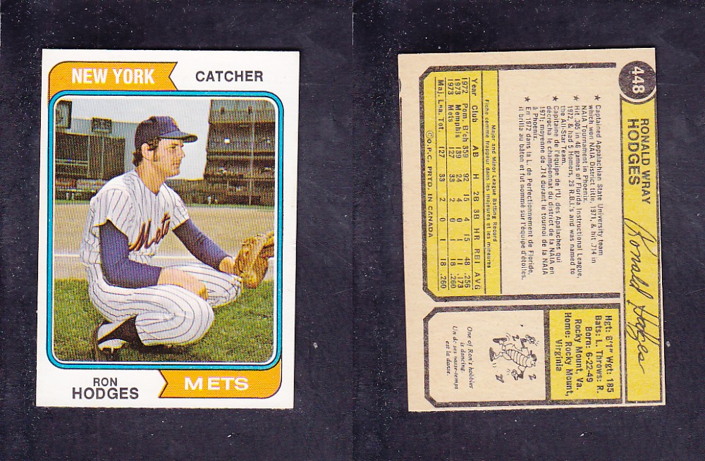 1974 O-PEE-CHEE BASEBALL CARD #448 R. HODGES photo 1974 O-PEE-CHEE BASEBALL CARD #448 R. HODGES photo