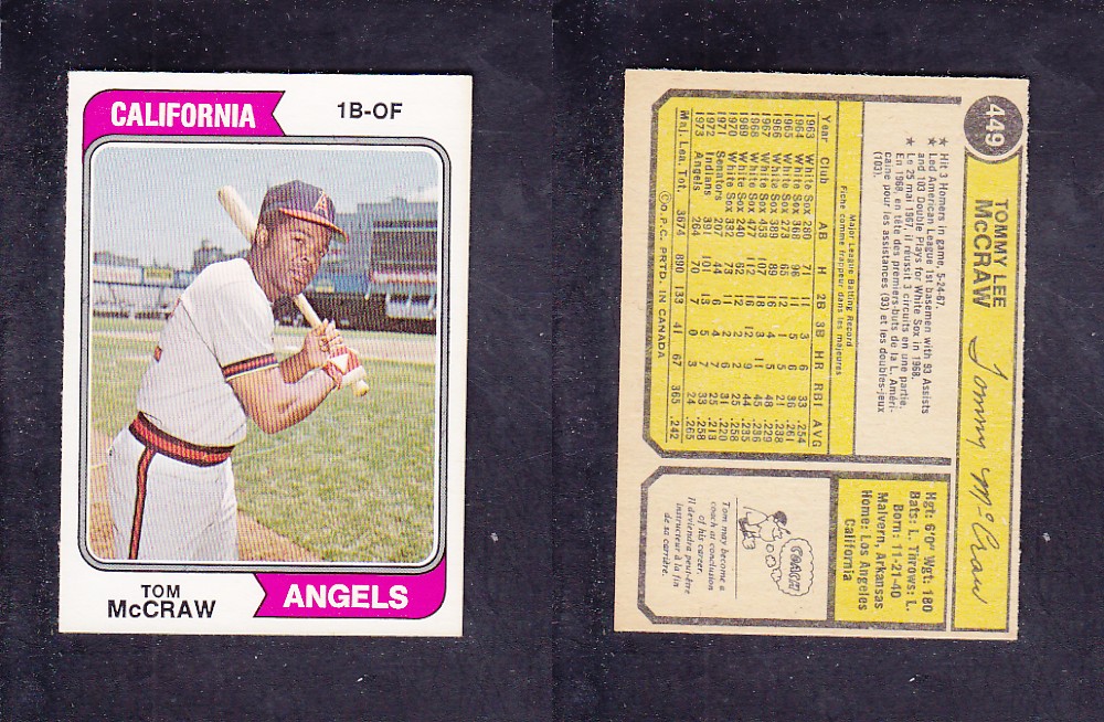 1974 O-PEE-CHEE BASEBALL CARD #449 T. McCRAW photo 1974 O-PEE-CHEE BASEBALL CARD #449 T. McCRAW photo