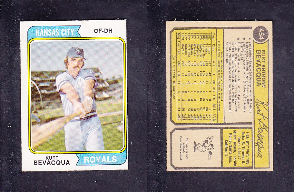 1974 O-PEE-CHEE BASEBALL CARD #454 K. BEVACQUA photo 1974 O-PEE-CHEE BASEBALL CARD #454 K. BEVACQUA photo
