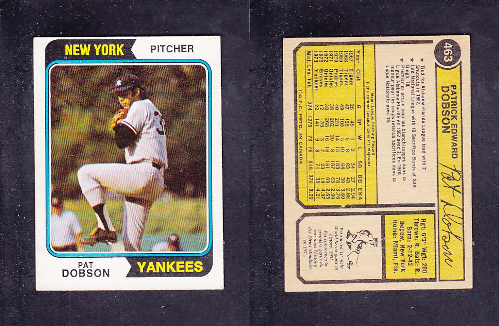 1974 O-PEE-CHEE BASEBALL CARD #463 P. DOBSON photo 1974 O-PEE-CHEE BASEBALL CARD #463 P. DOBSON photo