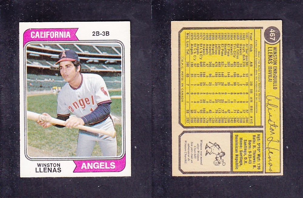 1974 O-PEE-CHEE BASEBALL CARD #467 W. LLENAS photo