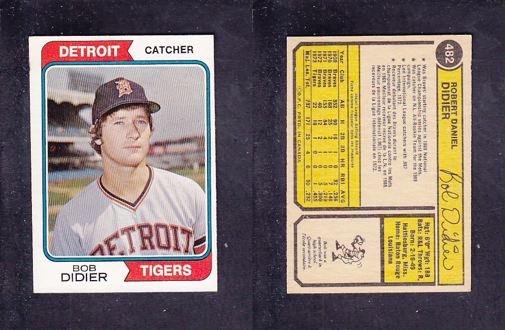 1974 O-PEE-CHEE BASEBALL CARD #482 B. DIDIER photo 1974 O-PEE-CHEE BASEBALL CARD #482 B. DIDIER photo