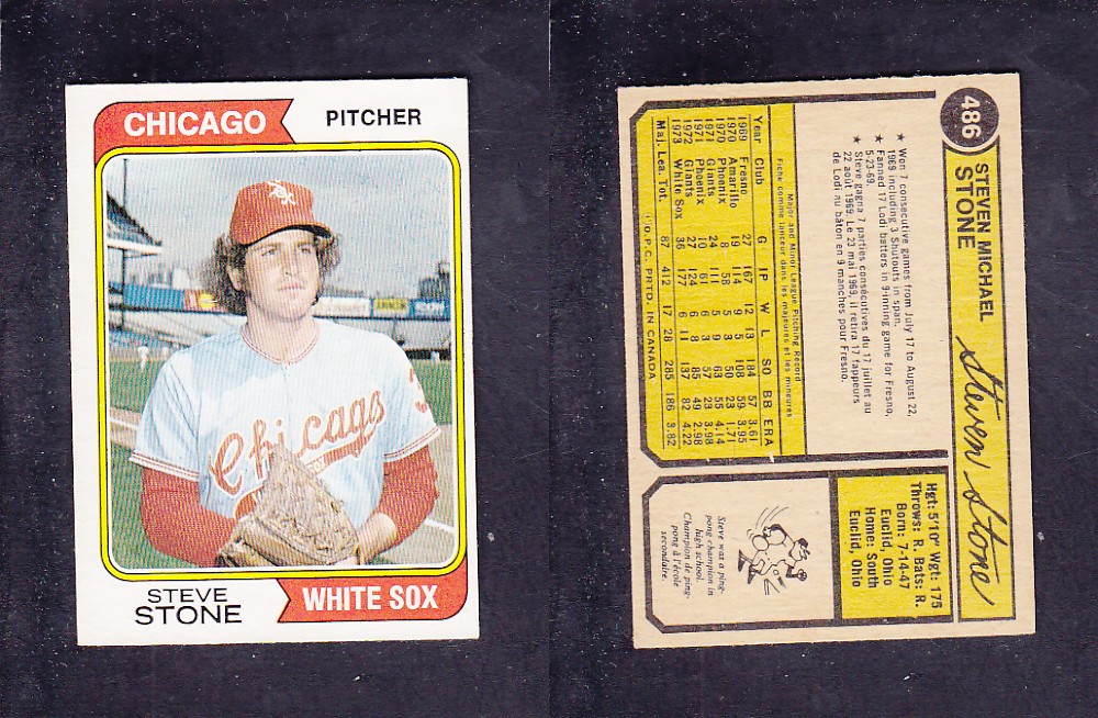 1974 O-PEE-CHEE BASEBALL CARD #486 S. STONE photo