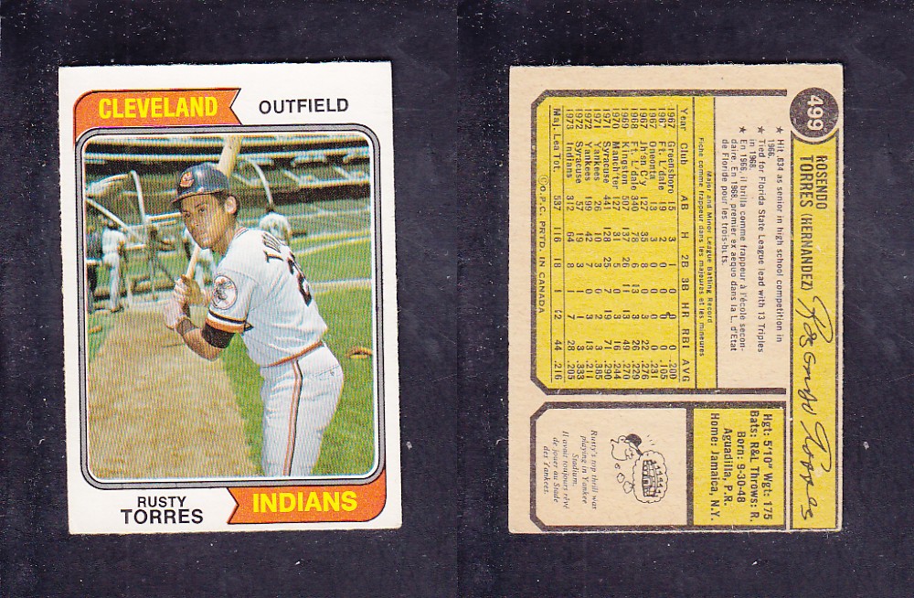 1974 O-PEE-CHEE BASEBALL CARD #499 R. TORRES photo