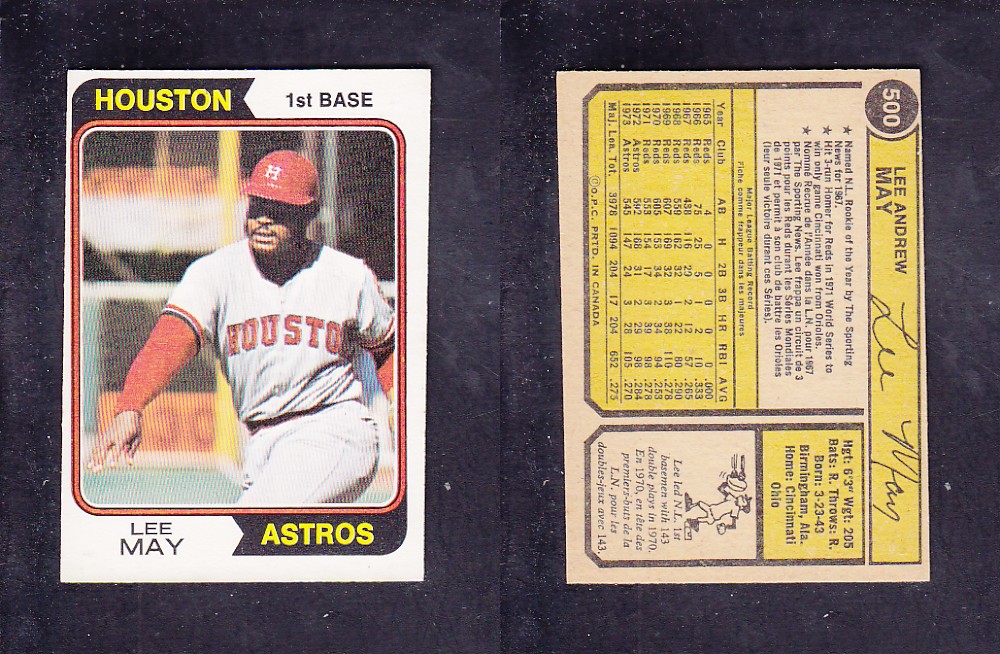 1974 O-PEE-CHEE BASEBALL CARD #500 L. MAY photo