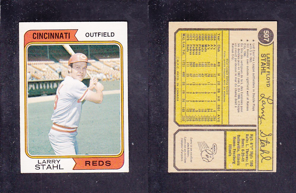 1974 O-PEE-CHEE BASEBALL CARD #507 L. STAHL photo 1974 O-PEE-CHEE BASEBALL CARD #507 L. STAHL photo