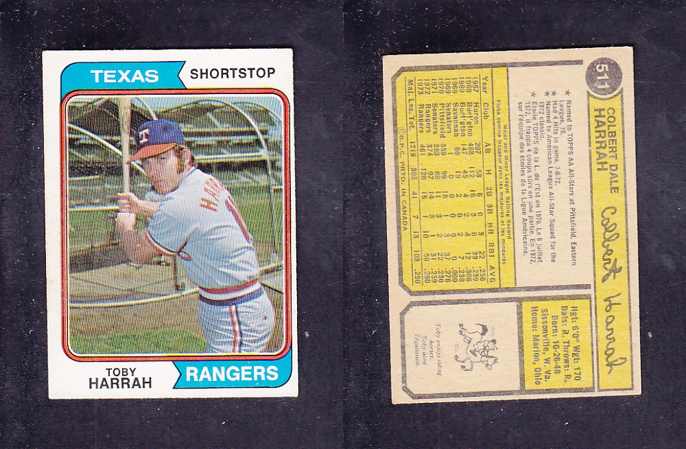 1974 O-PEE-CHEE BASEBALL CARD #511 T. HARRAH photo