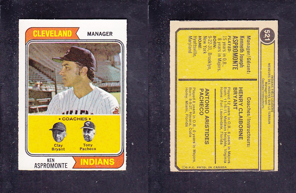 1974 O-PEE-CHEE BASEBALL CARD #521 K. ASPROMONTE photo 1974 O-PEE-CHEE BASEBALL CARD #521 K. ASPROMONTE photo