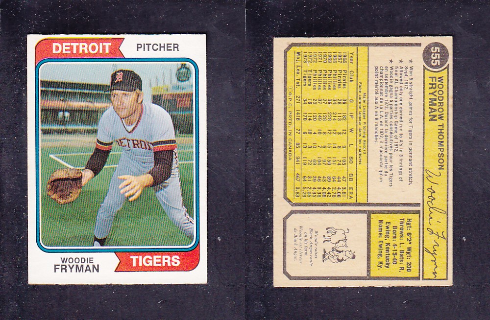 1974 O-PEE-CHEE BASEBALL CARD #555 W. FRYMAN photo 1974 O-PEE-CHEE BASEBALL CARD #555 W. FRYMAN photo