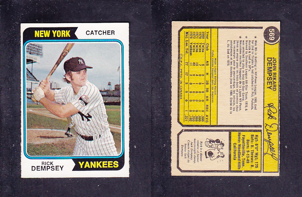 1974 O-PEE-CHEE BASEBALL CARD #569 R. DEMPSEY photo