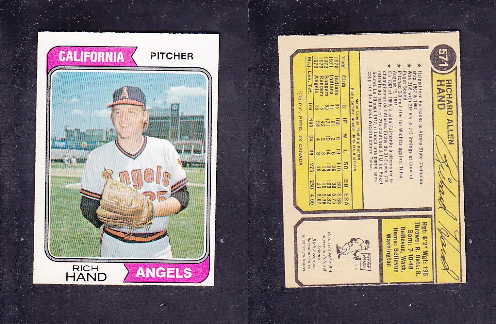1974 O-PEE-CHEE BASEBALL CARD #571 R. HAND photo