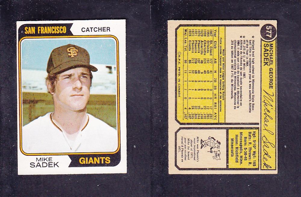 1974 O-PEE-CHEE BASEBALL CARD #577 M. SADEK photo