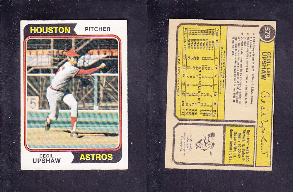 1974 O-PEE-CHEE BASEBALL CARD #579 C. UPSHAW photo 1974 O-PEE-CHEE BASEBALL CARD #579 C. UPSHAW photo