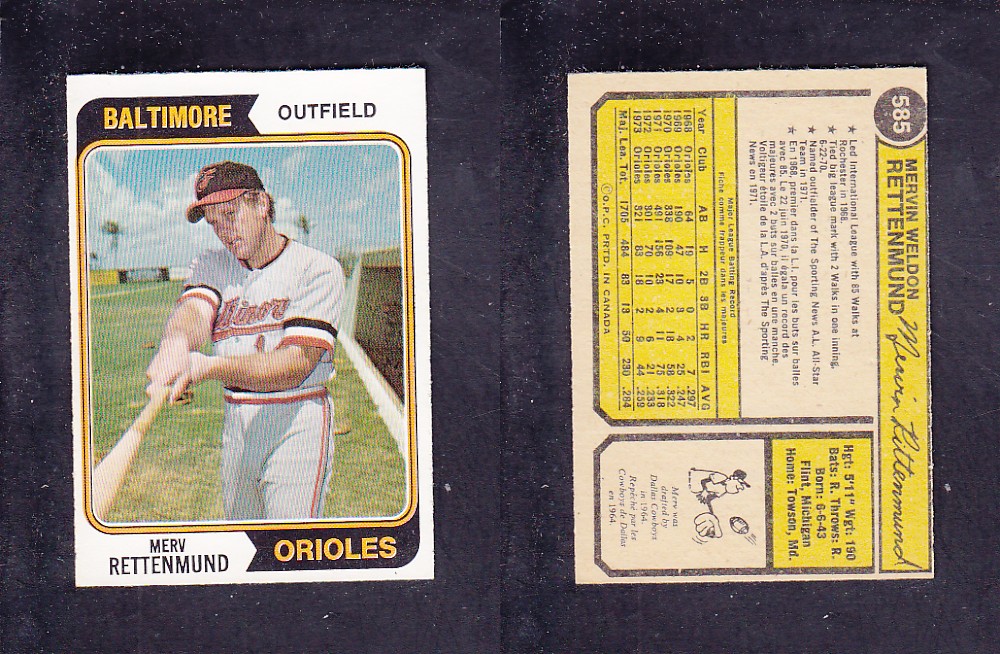 1974 O-PEE-CHEE BASEBALL CARD #585 M. RETTENMUND photo 1974 O-PEE-CHEE BASEBALL CARD #585 M. RETTENMUND photo