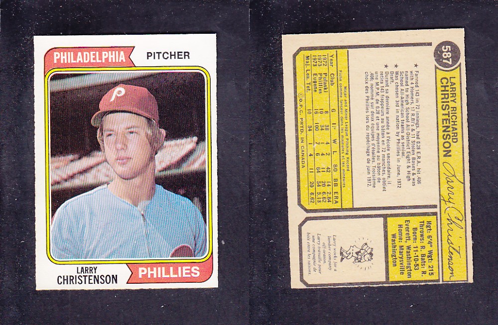 1974 O-PEE-CHEE BASEBALL CARD #587 L. CHRISTENSON photo 1974 O-PEE-CHEE BASEBALL CARD #587 L. CHRISTENSON photo