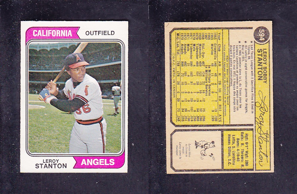 1974 O-PEE-CHEE BASEBALL CARD #594 L. STANTON photo 1974 O-PEE-CHEE BASEBALL CARD #594 L. STANTON photo