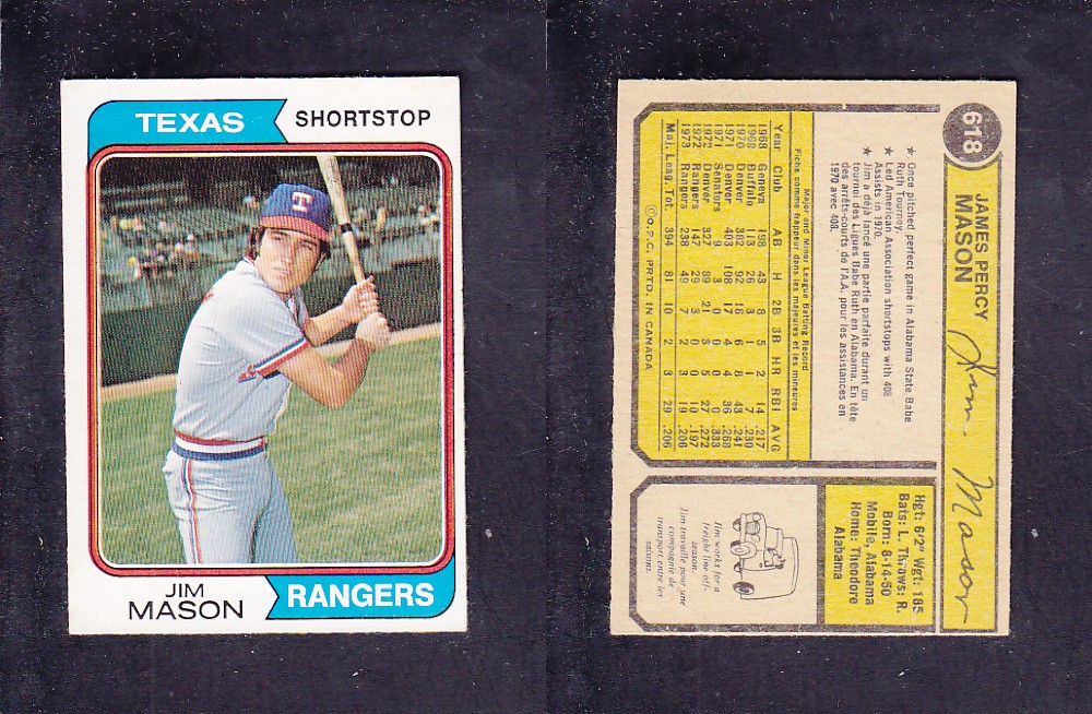 1974 O-PEE-CHEE BASEBALL CARD #618 J. MASON photo 1974 O-PEE-CHEE BASEBALL CARD #618 J. MASON photo