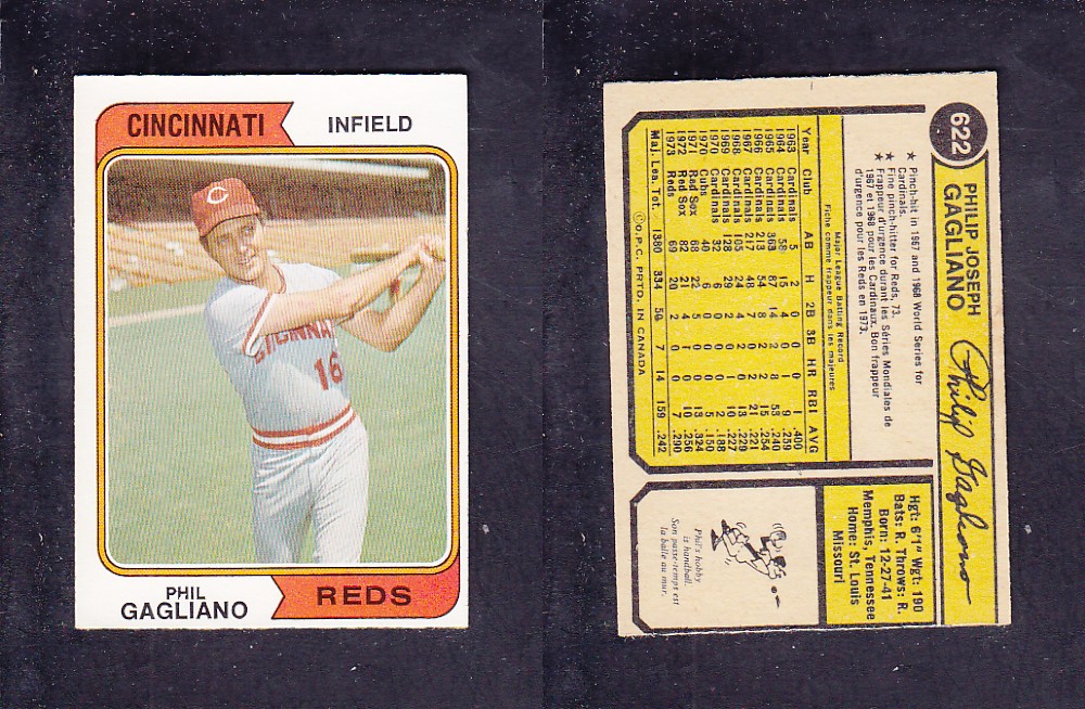 1974 O-PEE-CHEE BASEBALL CARD #622 P. GAGLIANO photo