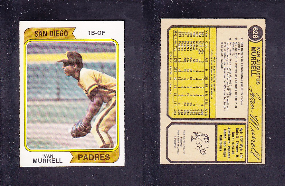 1974 O-PEE-CHEE BASEBALL CARD #628 I. MURRELL photo 1974 O-PEE-CHEE BASEBALL CARD #628 I. MURRELL photo