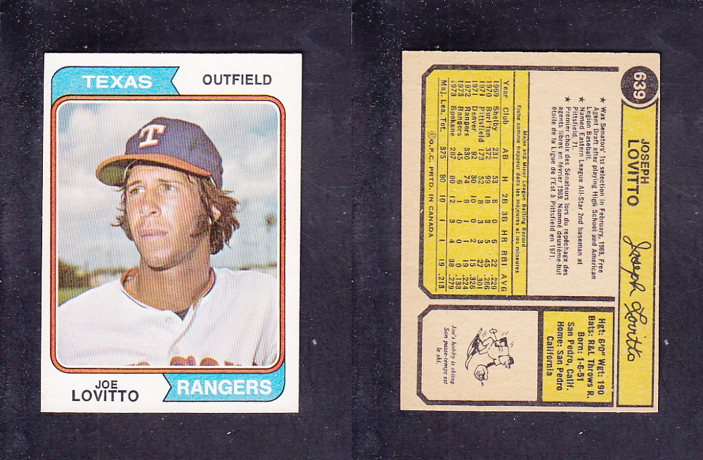 1974 O-PEE-CHEE BASEBALL CARD #639 J. LOVITTO photo 1974 O-PEE-CHEE BASEBALL CARD #639 J. LOVITTO photo