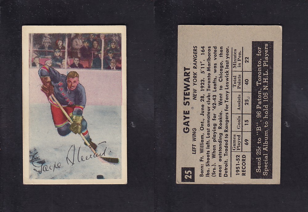 1952-53 PARKHURST HOCKEY CARD #25 G. STEWART photo 1952-53 PARKHURST HOCKEY CARD #25 G. STEWART photo