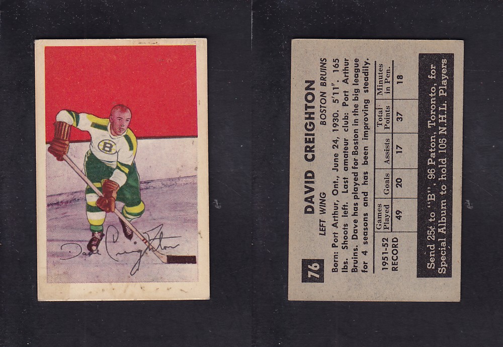 1952-53 PARKHURST HOCKEY CARD #76 D. GREIGHTON photo 1952-53 PARKHURST HOCKEY CARD #76 D. GREIGHTON photo