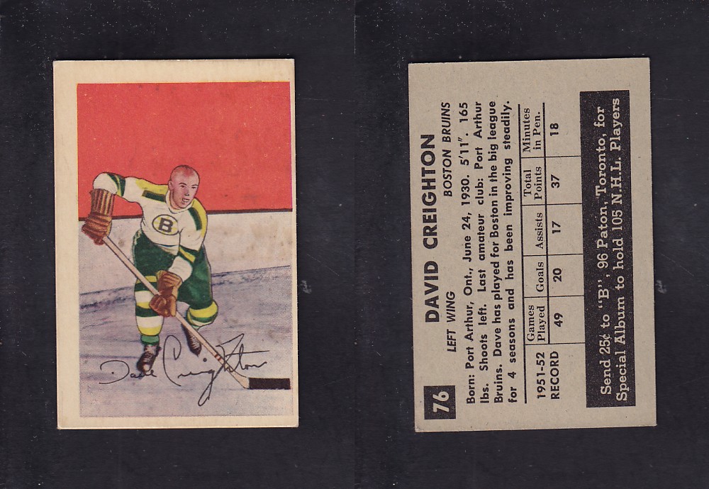 1952-53 PARKHURST HOCKEY CARD #76 D. GREIGHTON photo 1952-53 PARKHURST HOCKEY CARD #76 D. GREIGHTON photo