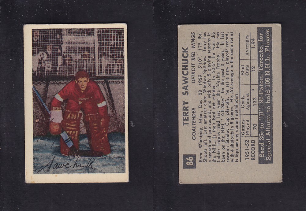 1952-53 PARKHURST HOCKEY CARD #86 T. SAWCHUK photo 1952-53 PARKHURST HOCKEY CARD #86 T. SAWCHUK photo