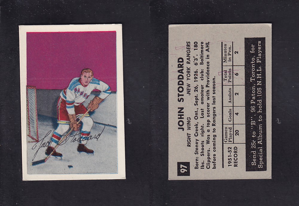 1952-53 PARKHURST HOCKEY CARD #97 J. STODDARD photo 1952-53 PARKHURST HOCKEY CARD #97 J. STODDARD photo