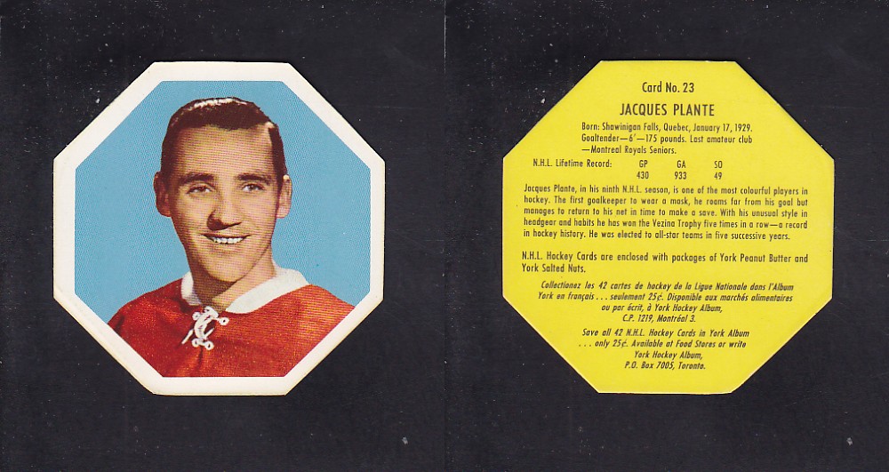 1961-62 YORK HOCKEY CARD #23 J. PLANTE photo 1961-62 YORK HOCKEY CARD #23 J. PLANTE photo