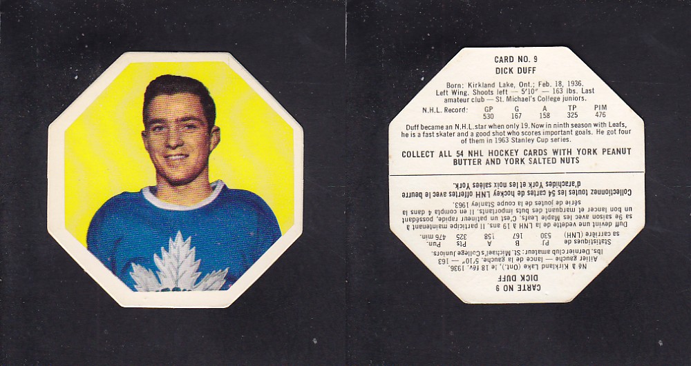 1963-64 YORK HOCKEY CARD #9 D. DUFF photo 1963-64 YORK HOCKEY CARD #9 D. DUFF photo