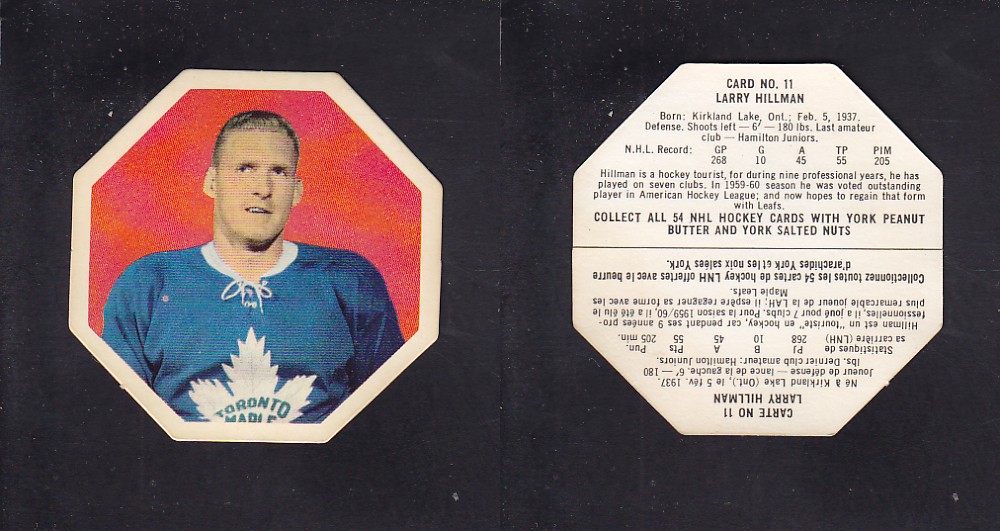 1963-64 YORK HOCKEY CARD #11 L. HILLMAN photo 1963-64 YORK HOCKEY CARD #11 L. HILLMAN photo