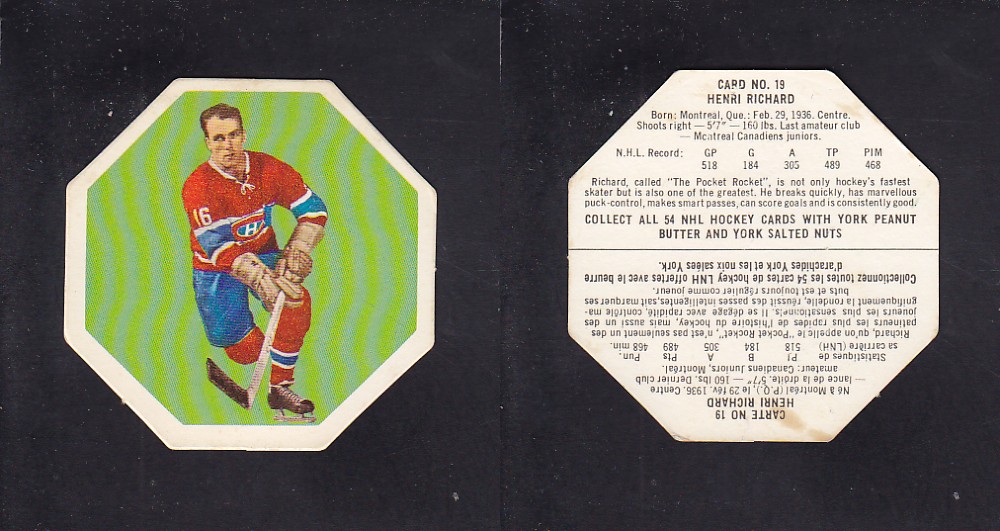 1963-64 YORK HOCKEY CARD #19 H. RICHARD photo 1963-64 YORK HOCKEY CARD #19 H. RICHARD photo