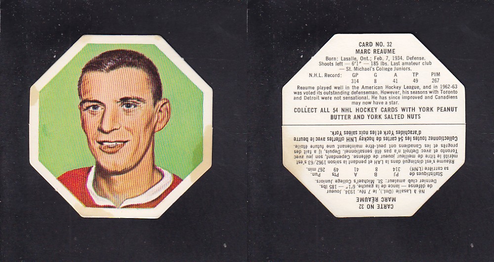 1963-64 YORK HOCKEY CARD #32 M. REAUME photo 1963-64 YORK HOCKEY CARD #32 M. REAUME photo