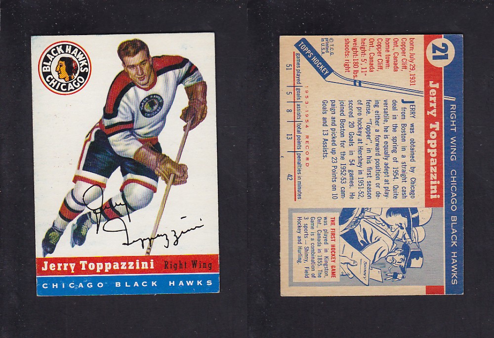 1954-55 TOPPS HOCKEY CARD #21 J. TOPPAZZINI photo 1954-55 TOPPS HOCKEY CARD #21 J. TOPPAZZINI photo